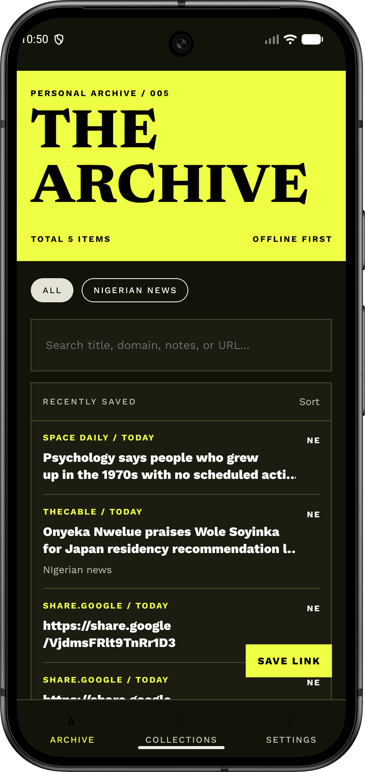 Archive app screenshot