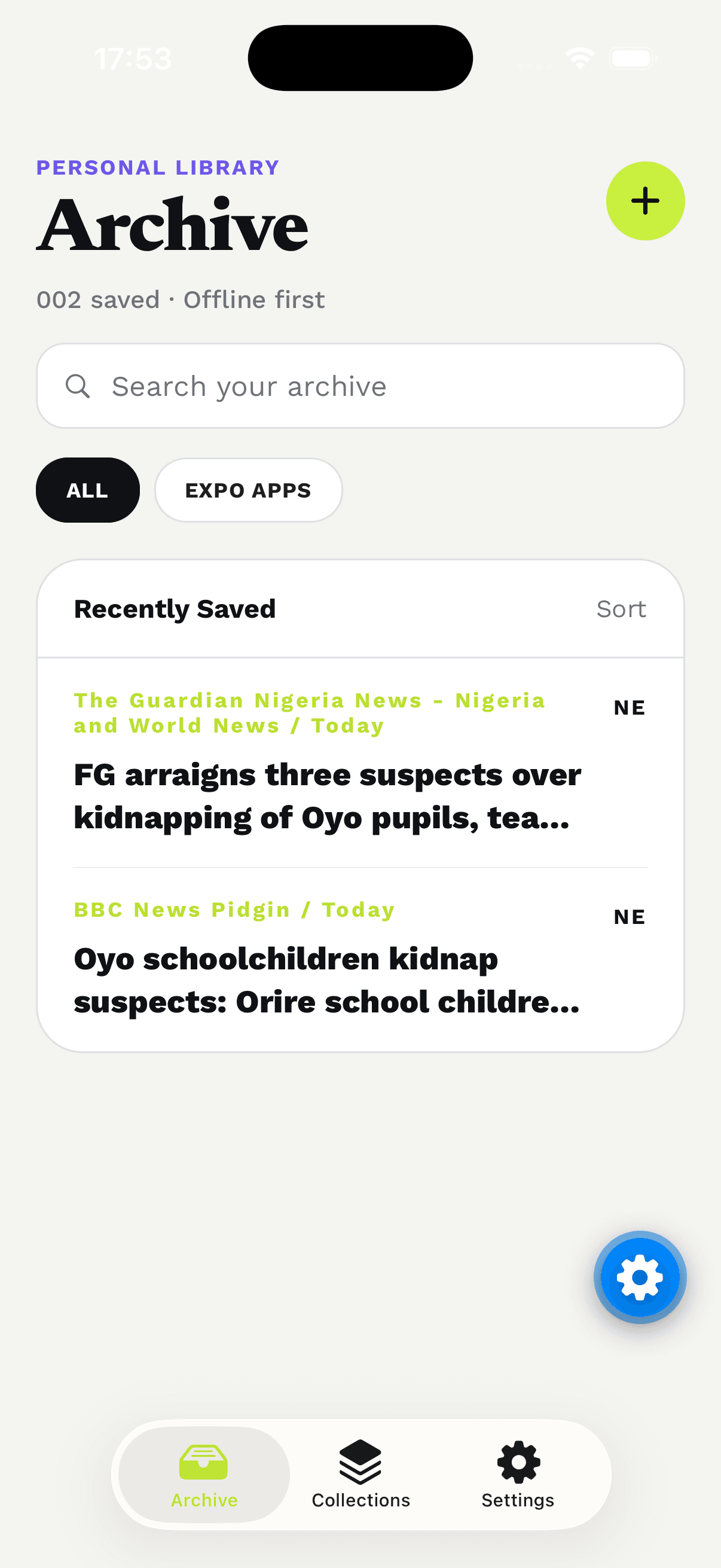 Archive app screenshot